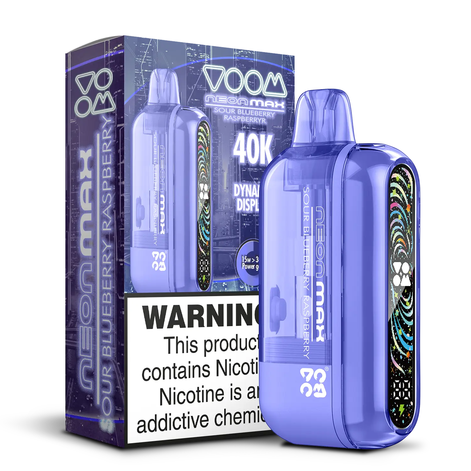Voom Neon Max Smart Adjustable Vape Device (850 mAh, 50 000 puffs) Sour Blueberry Raspberry